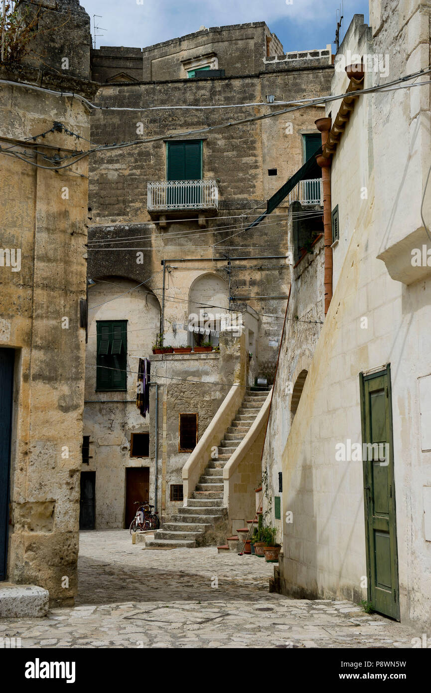 Italy, Basilicata, Matera, Medieval historical center, Houses built in the mountain tuff, called the Sassi of Matera, UNESCO cultural heritage, Typica Stock Photo