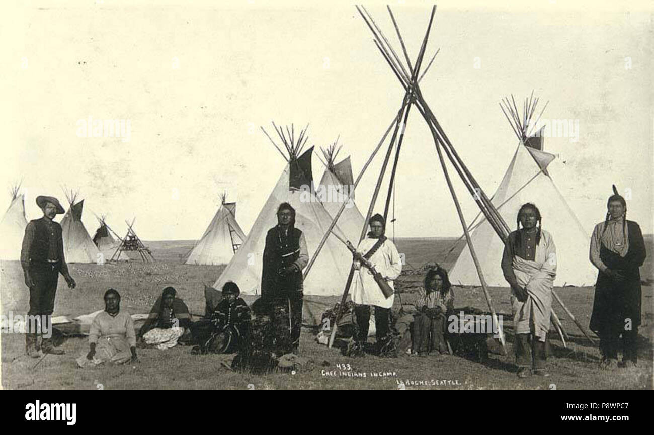 .   85 Cree Indians in camp, probably Montana, ca 1893 (LAROCHE 56) Stock Photo