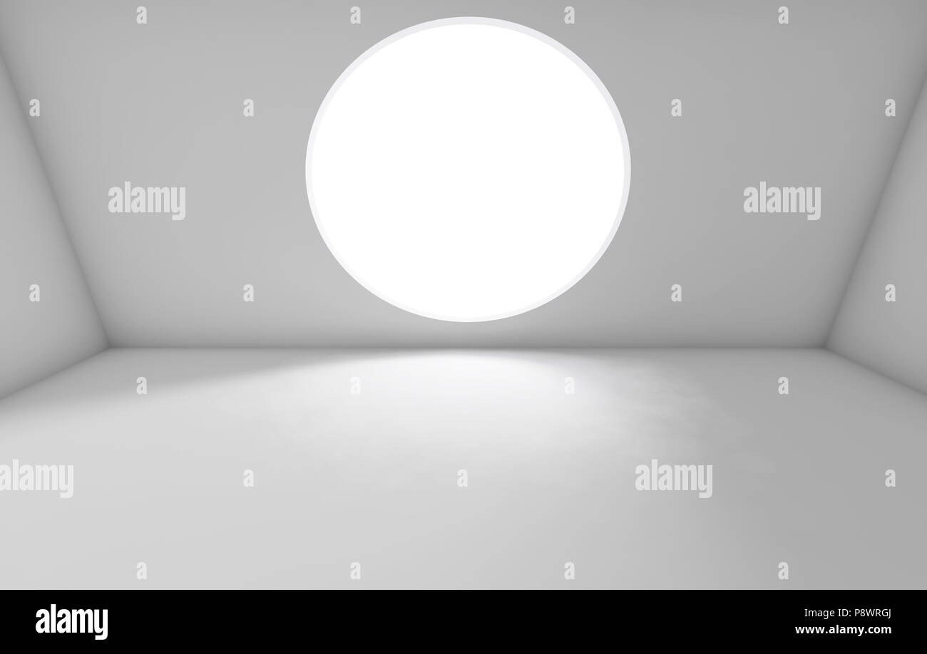 Abstract white interior background, empty room with round window in ...