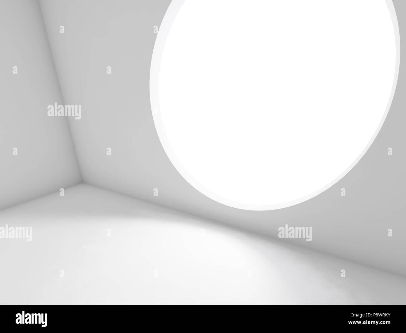 Abstract white interior background, empty room with round window. 3d ...