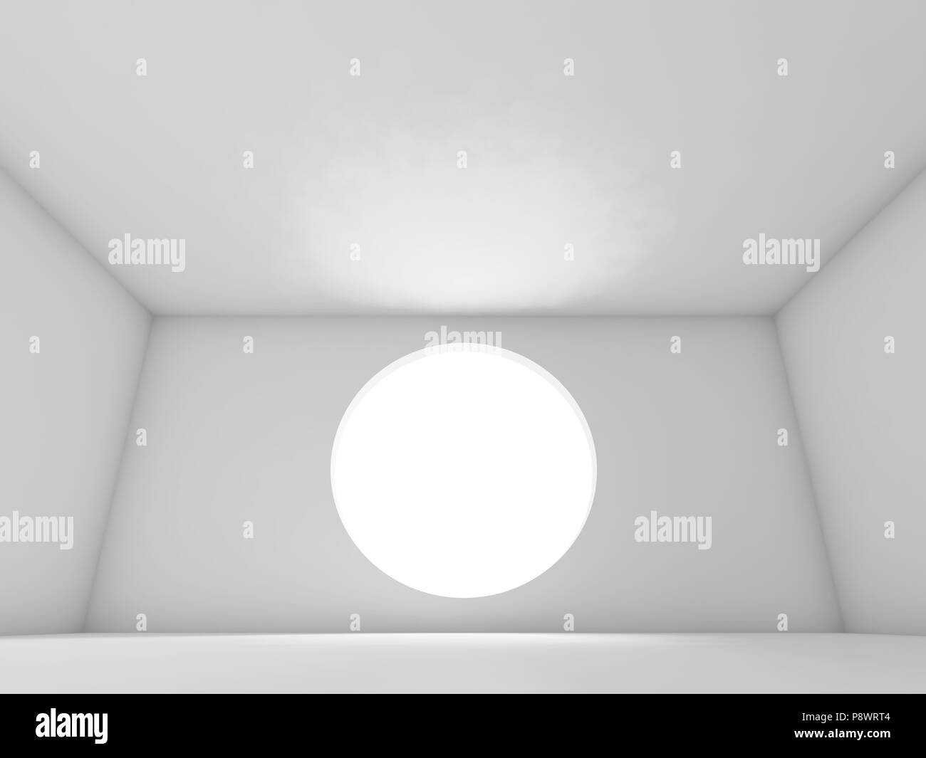 Abstract white interior background, empty room with round light window ...