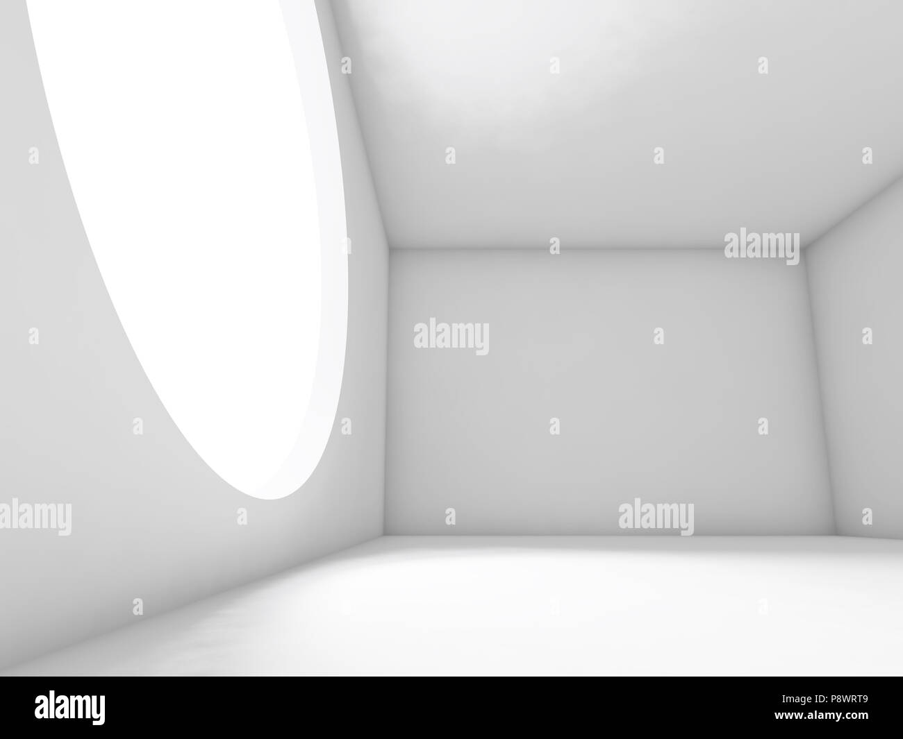Abstract white interior background, empty room with large round light ...