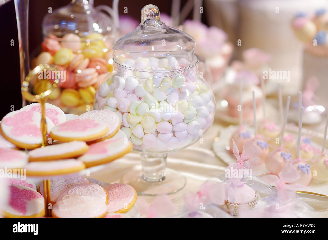 Beautiful Desserts Sweets And Candy Table At Wedding Reception Ot