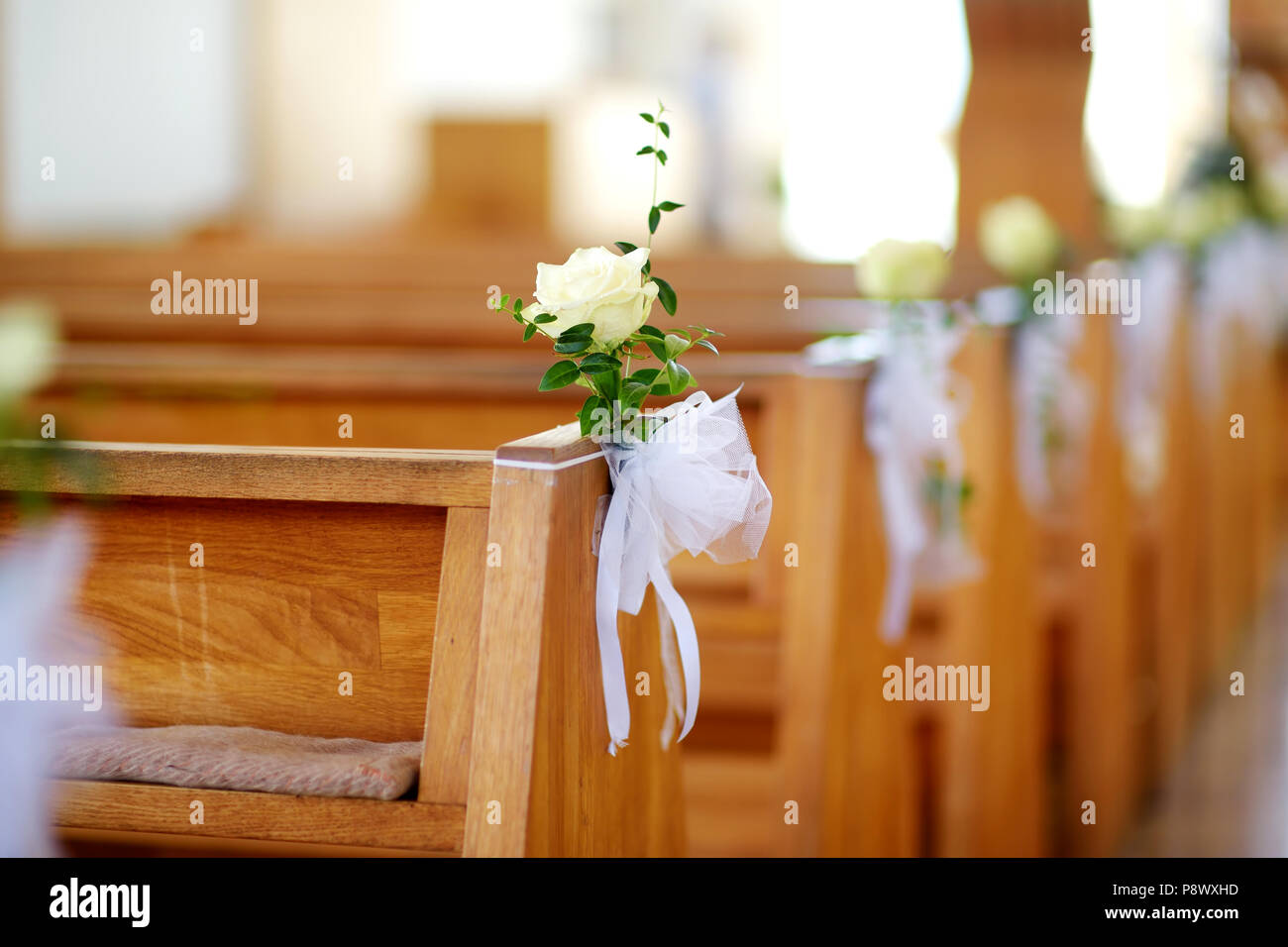 Beautiful Flower Wedding Decoration In A Church During Catholic