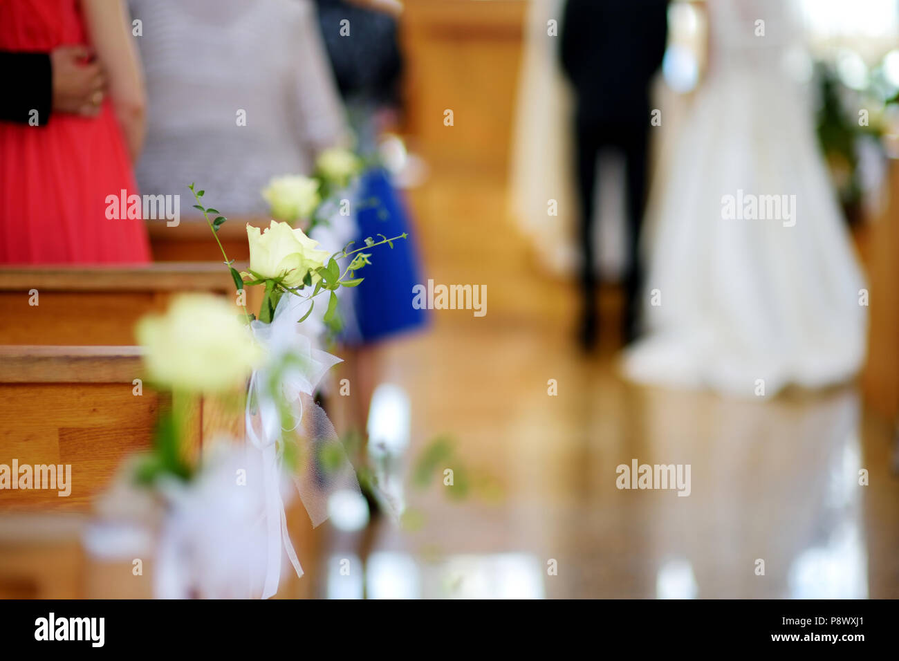 Beautiful Flower Wedding Decoration In A Church During Catholic