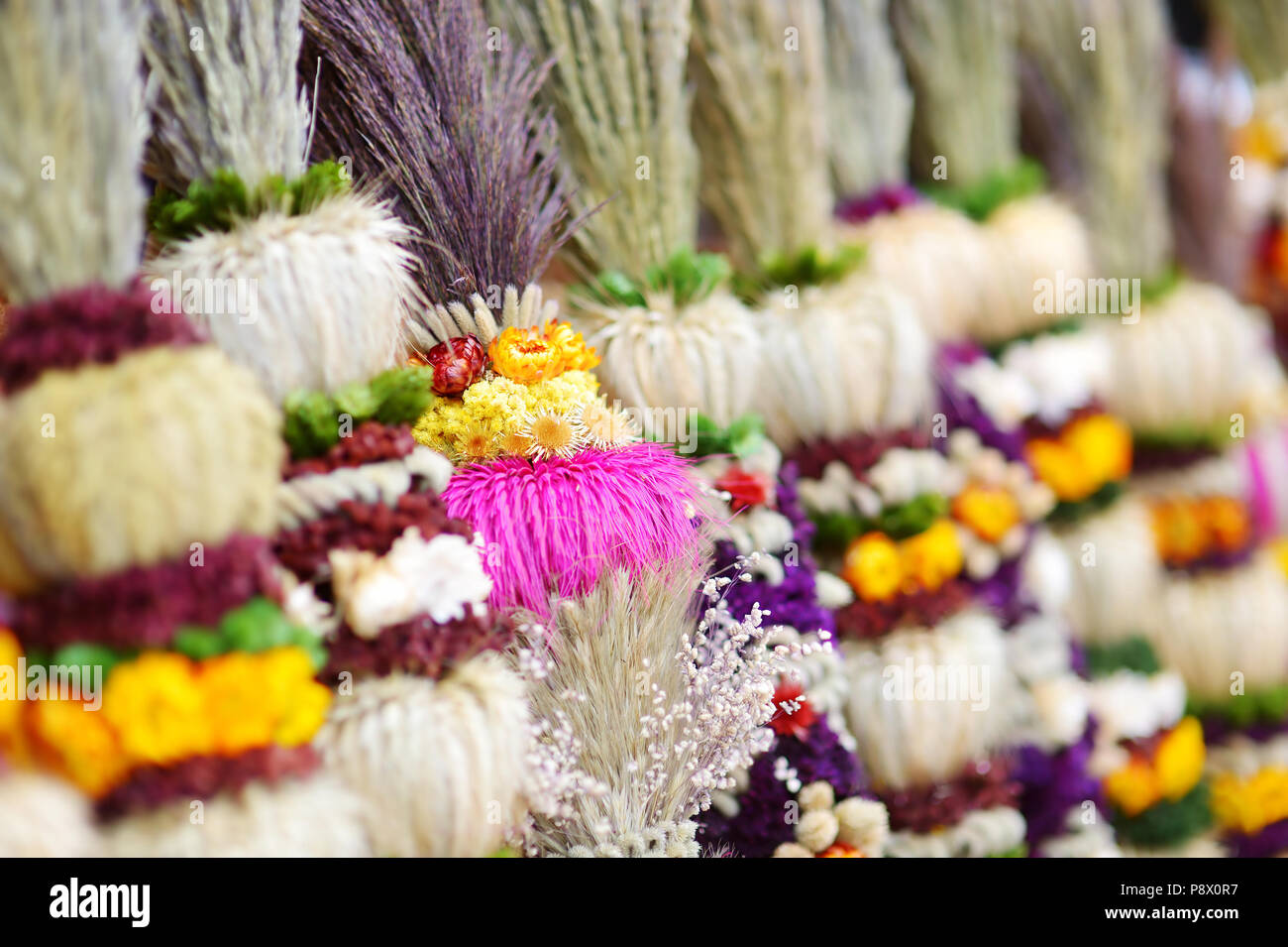 Traditional Lithuanian Easter palm known as verbos sold on spring market in Vilnius, Lithuania Stock Photo