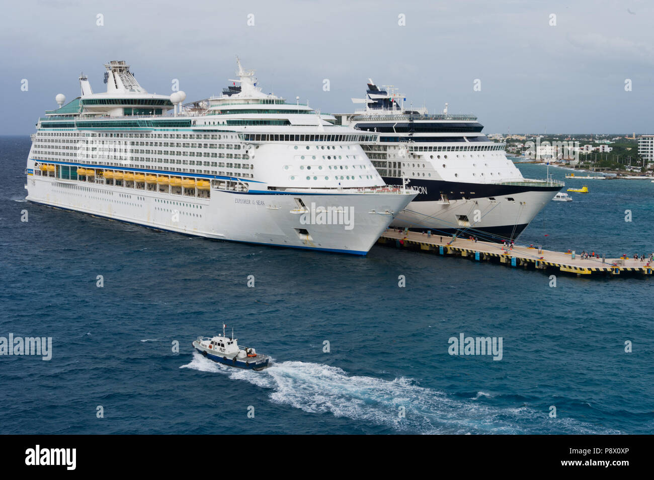 Explorer of the Seas Cruise Ship at Cozumel cruise ship port Mexico Stock Photo