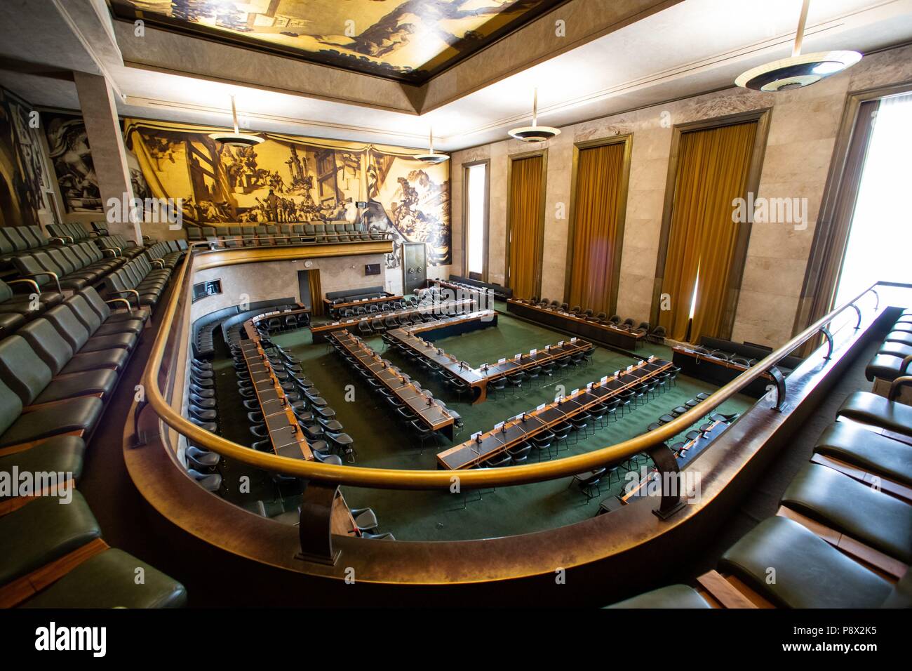 Geneva, Switzerland, 18 August 2016: The Council Chamber in the Assembly Hall in the Palais des Nations, the United Nations Office at Geneva (UNOG). | usage worldwide Stock Photo