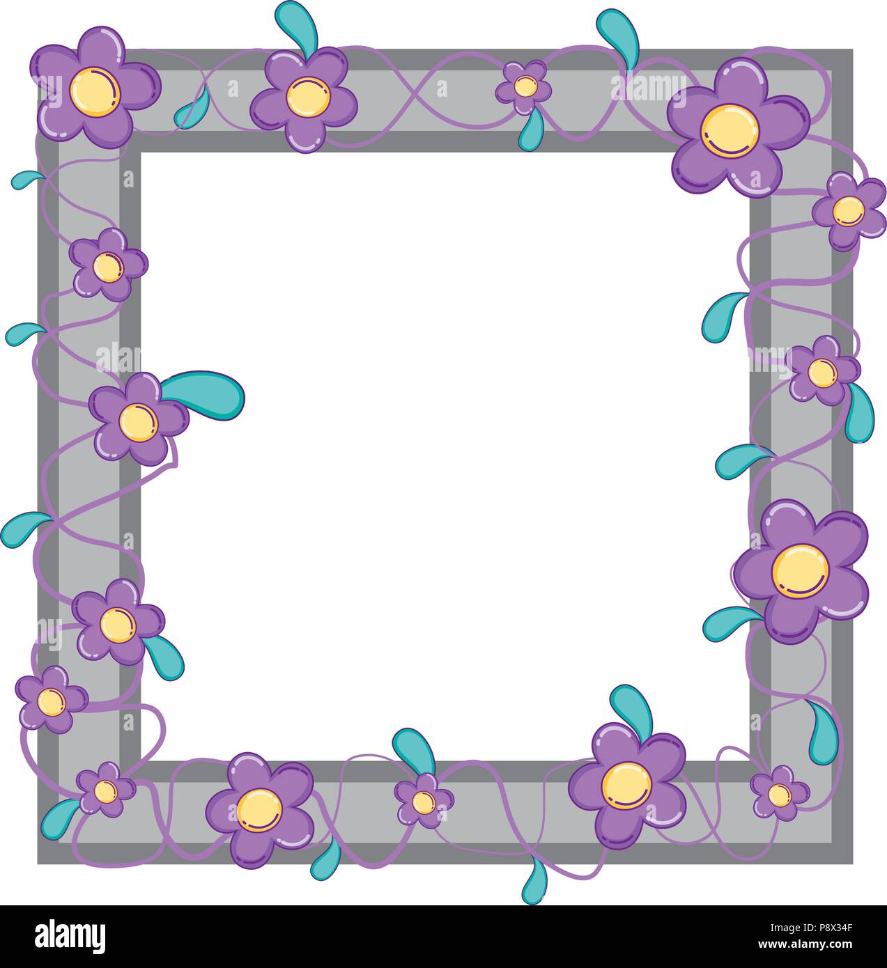 framework with beauty flowers and leaves style vector illustration Stock Vector