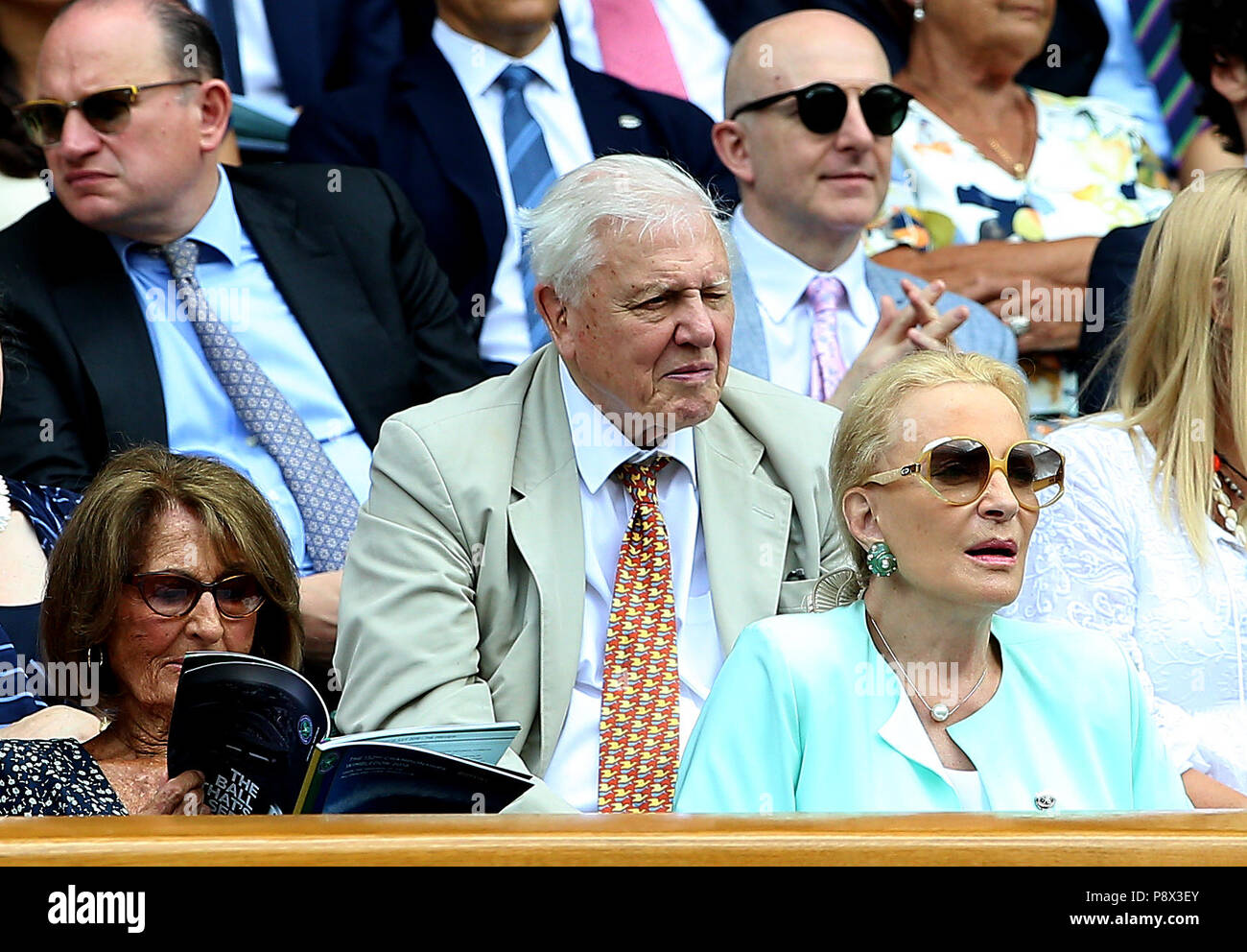 Sir David Attenborough in the royal box on centre court on day eleven ...