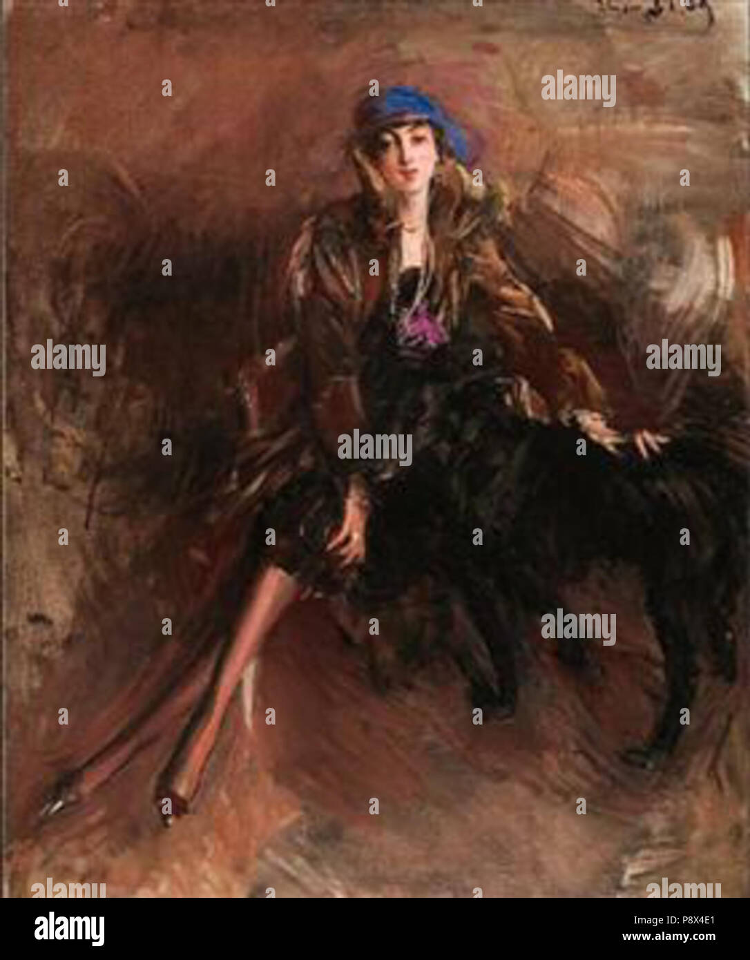 .   64 Boldini - lady-with-black-greyhound Stock Photo