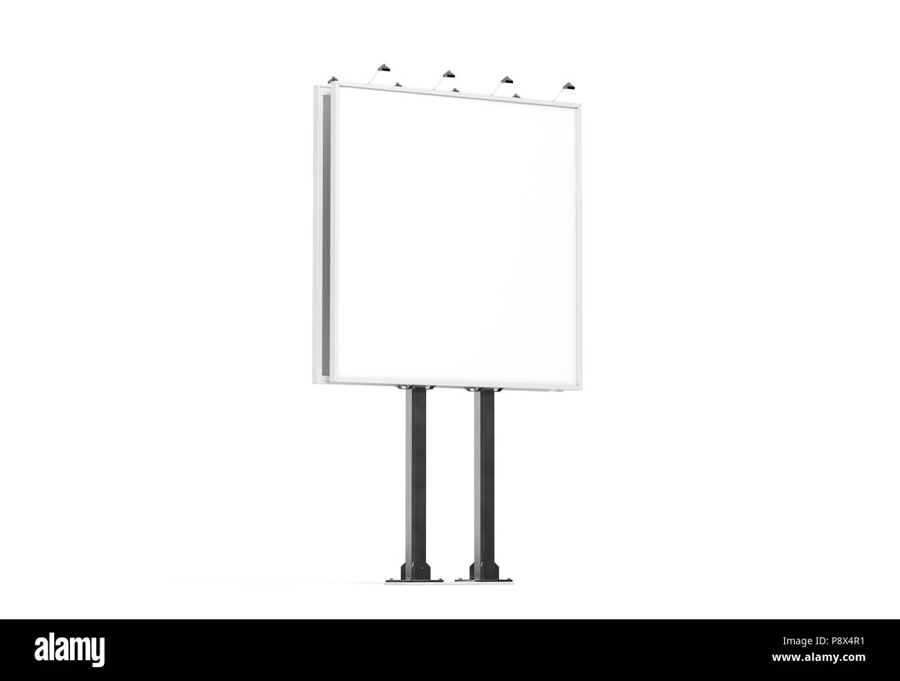Blank white banner mockup on city square billboard, side view, 3d rendering. Empty bill board mock up isolated. Clear canvas template on sity street s Stock Photo