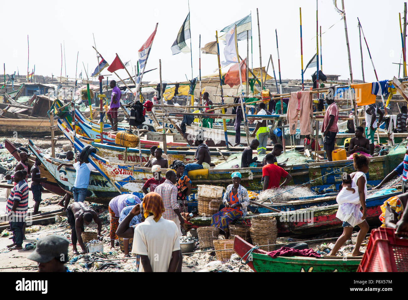 Fishing boats and fishermen, Accra, Ghana Stock Photo Alamy