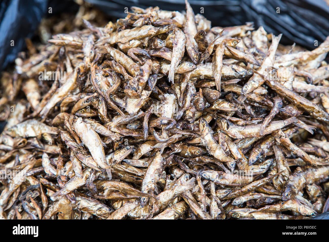 Pile of small fish for sale on market stall, Ghana Stock Photo
