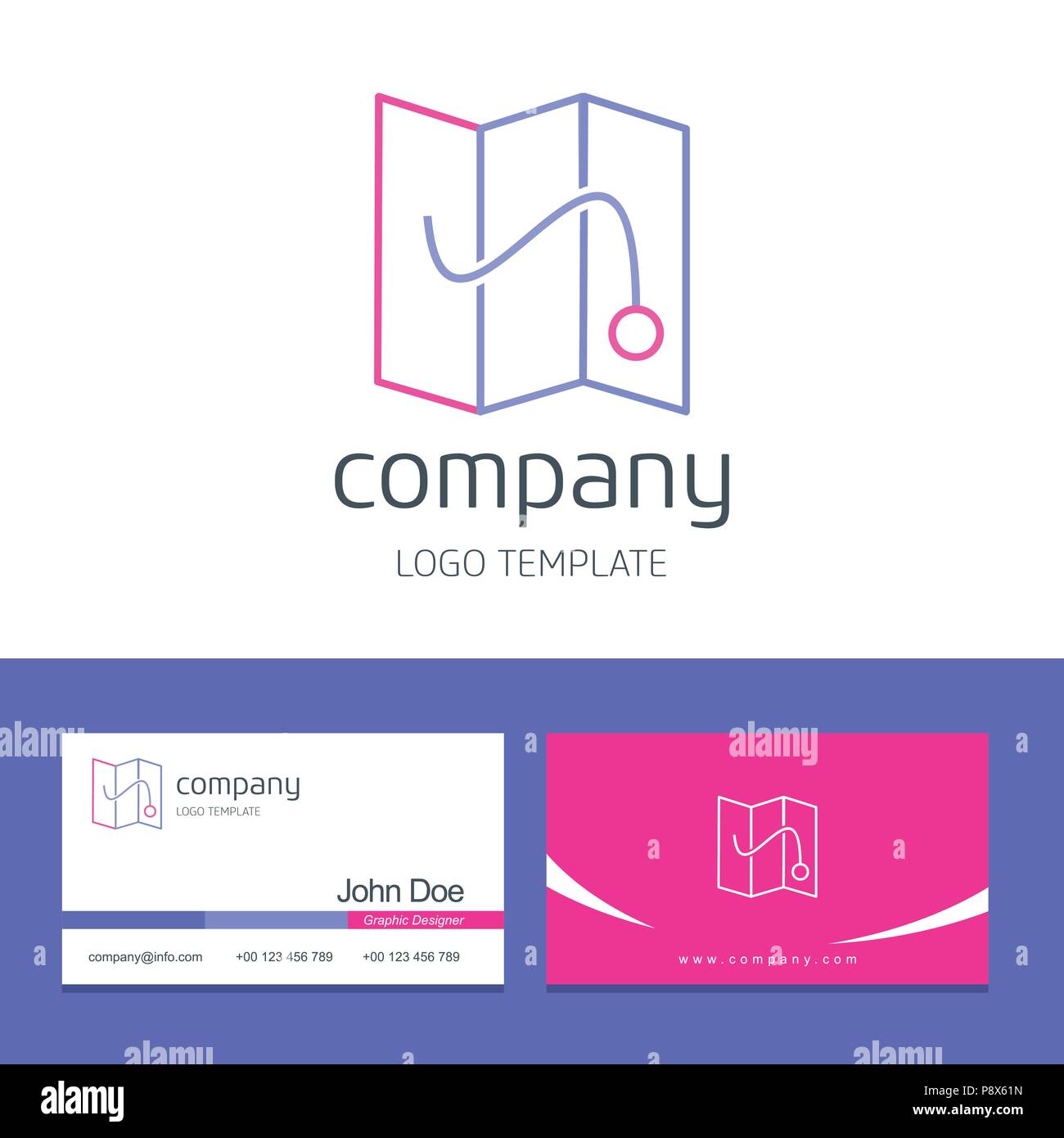 Business card design with navigation and map company logo vector. For