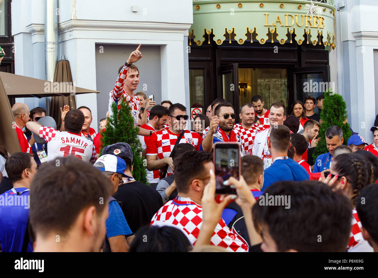 Moscow, Russia - June, 2018: Croatian football fans on world cup championship in Moscow, Russia before the game Croatia-England Stock Photo