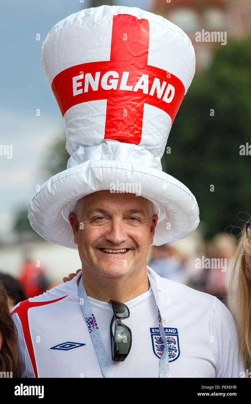 Moscow, Russia - June, 2018: English football fans on world cup championship in Moscow, Russia before the game Croatia-England Stock Photo