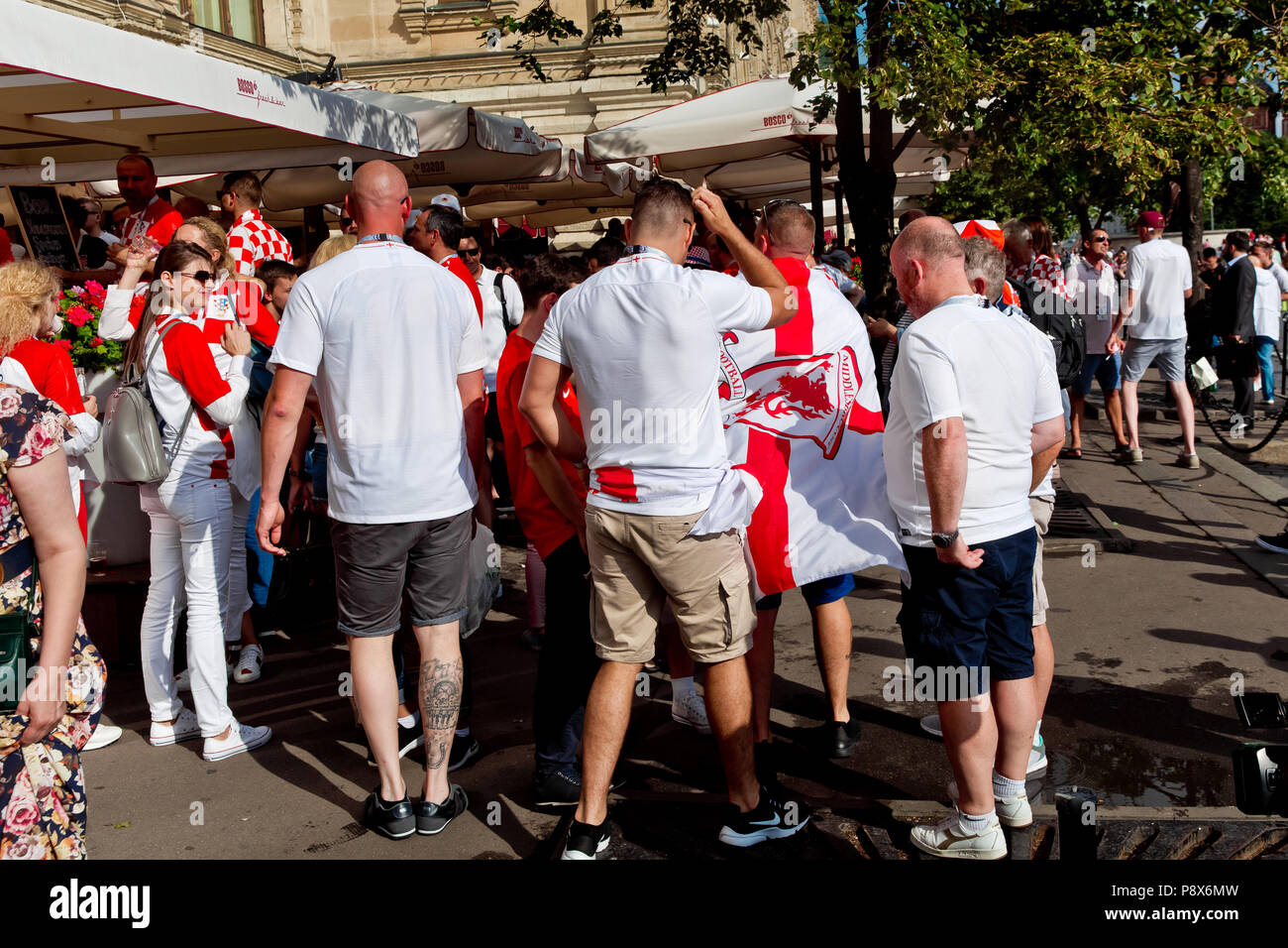 Moscow, Russia - June, 2018: Croatian and english football fans on world cup championship in Moscow, Russia before the game Croatia-England Stock Photo