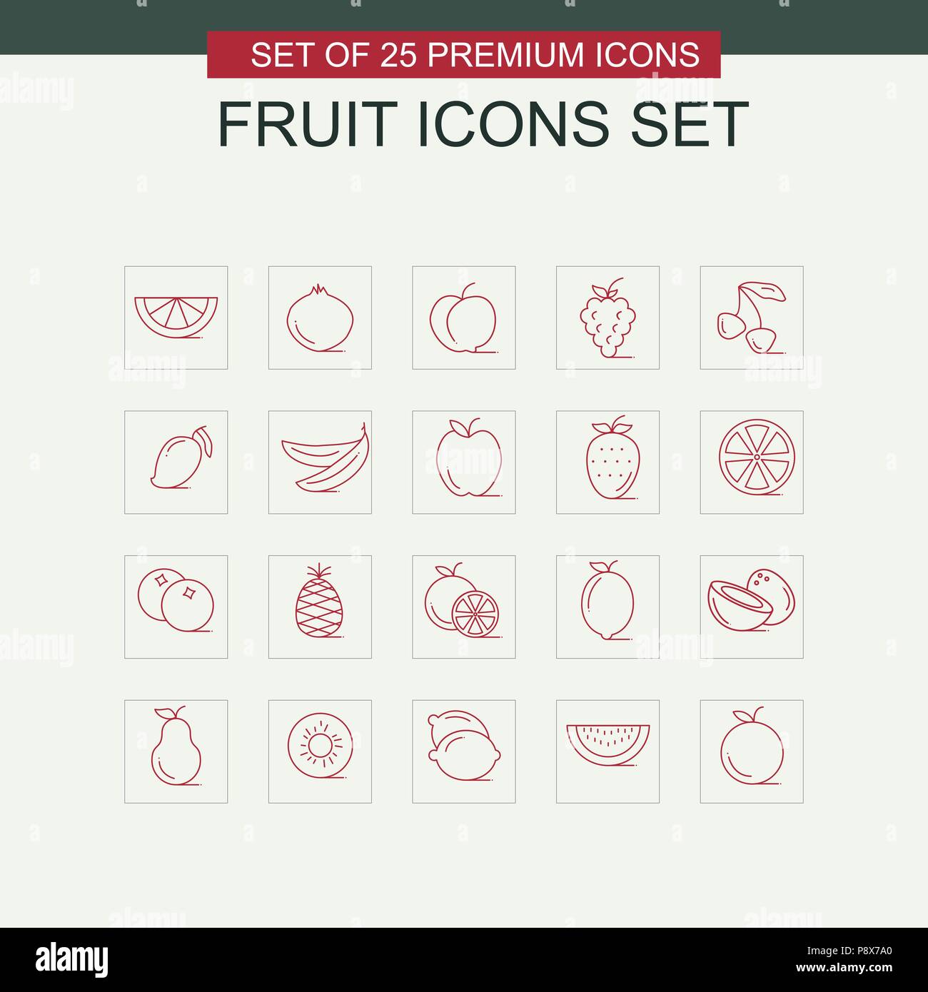 Fruits icons set vector. For web design and application interface, also ...