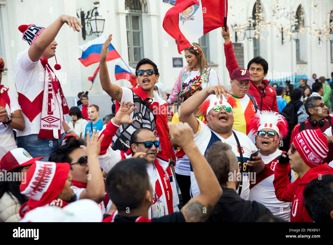 Peru football fans on world cup championship in Moscow, Russia Stock Photo
