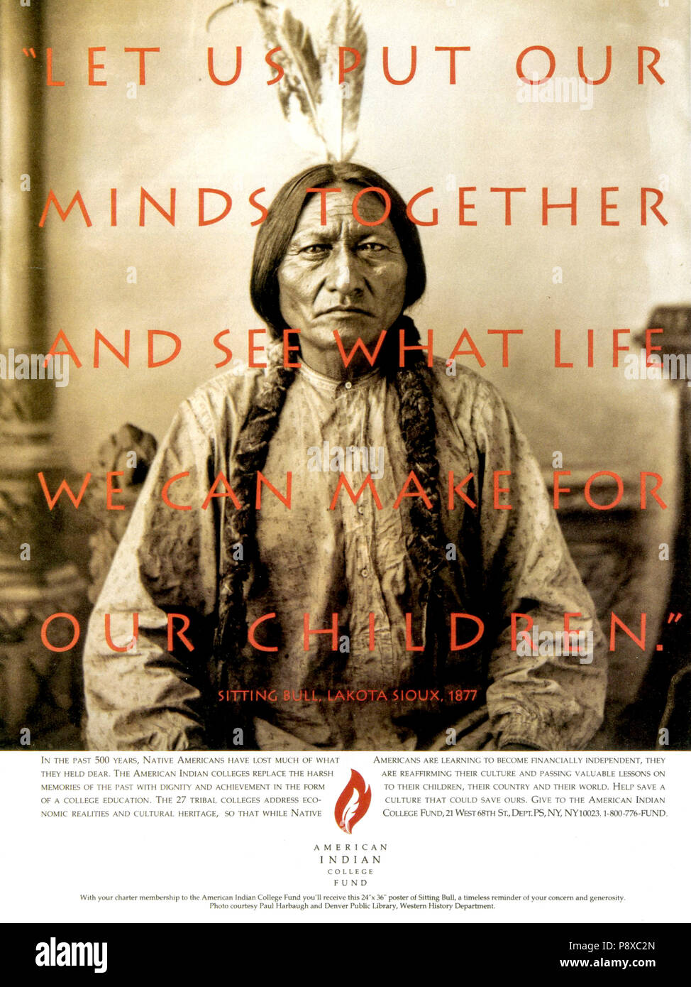 1990s USA American Indian College Fund Magazine Advert Stock Photo
