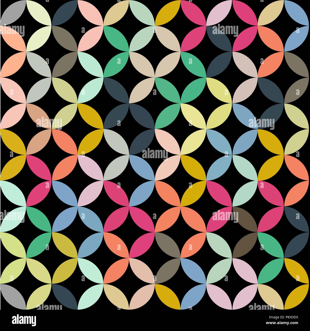 Retro giometric seamless vector circles green sprout abstract trendy pattern Stock Vector