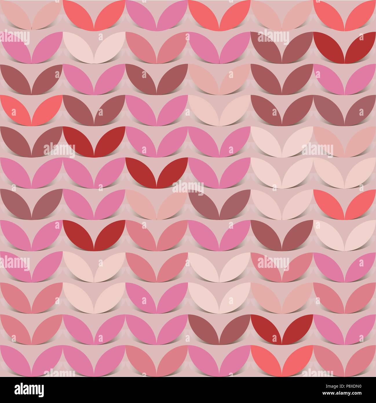 Retro giometric seamless vector circles pink paper sprout abstract trendy pattern Stock Vector