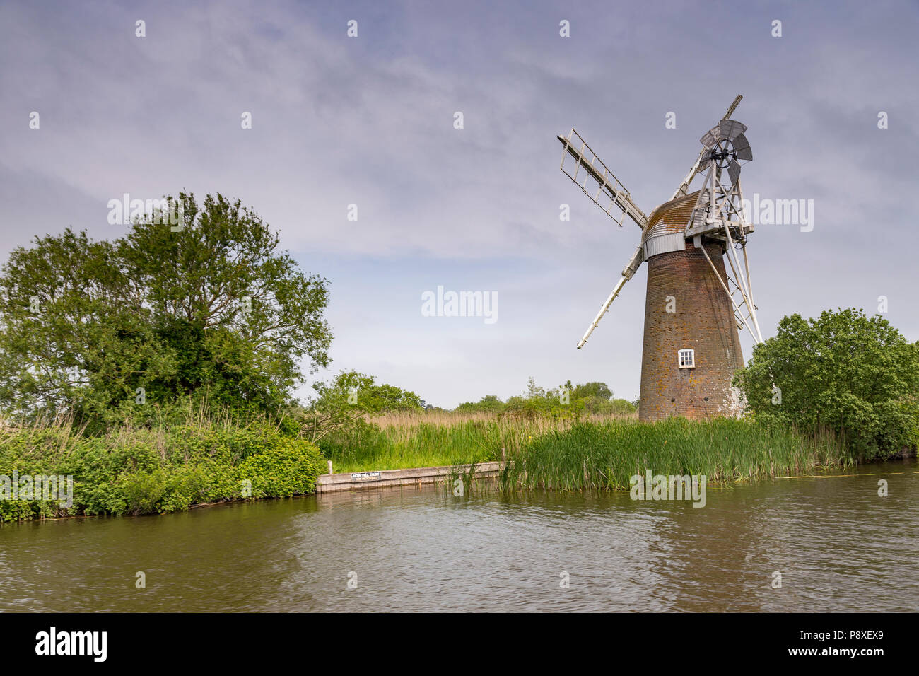Windmill in the Norfolk Broads, Norfolk, England Stock Photo