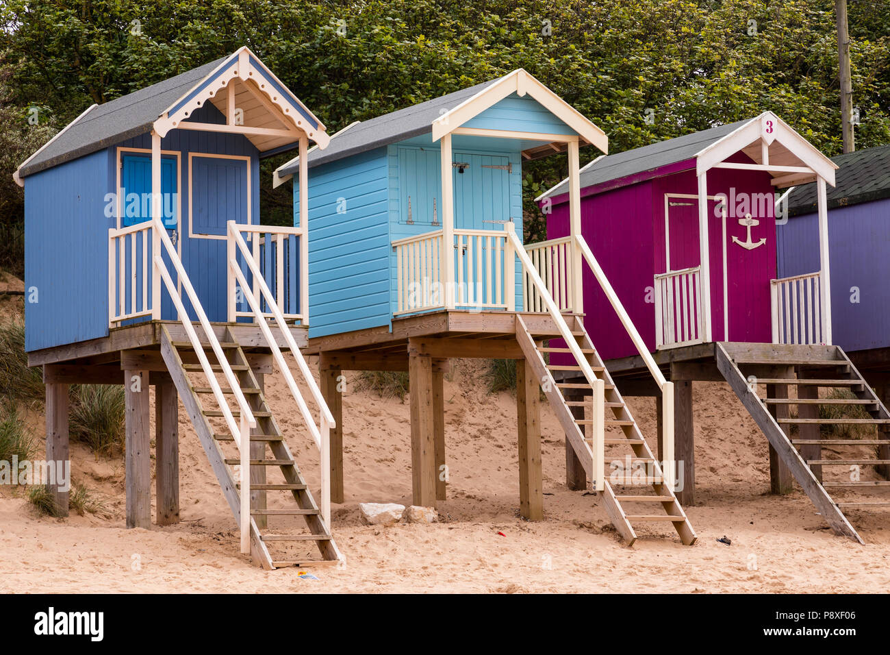 Colourful beach huts at Wells-next-the-Sea on the Norfolk coast, England Stock Photo