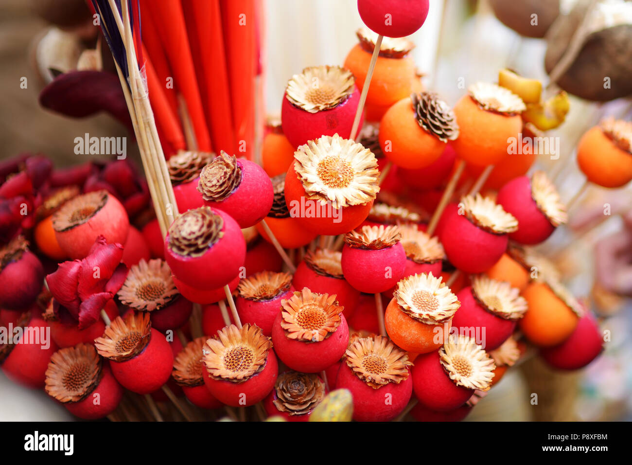 Traditional Lithuanian Easter palm known as verbos sold on spring market in Vilnius, Lithuania Stock Photo