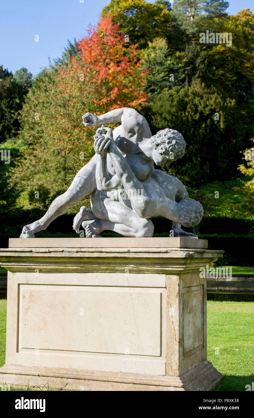 Statue of The Wrestlers at Studley Royal Water Garden, North Yorkshire ...