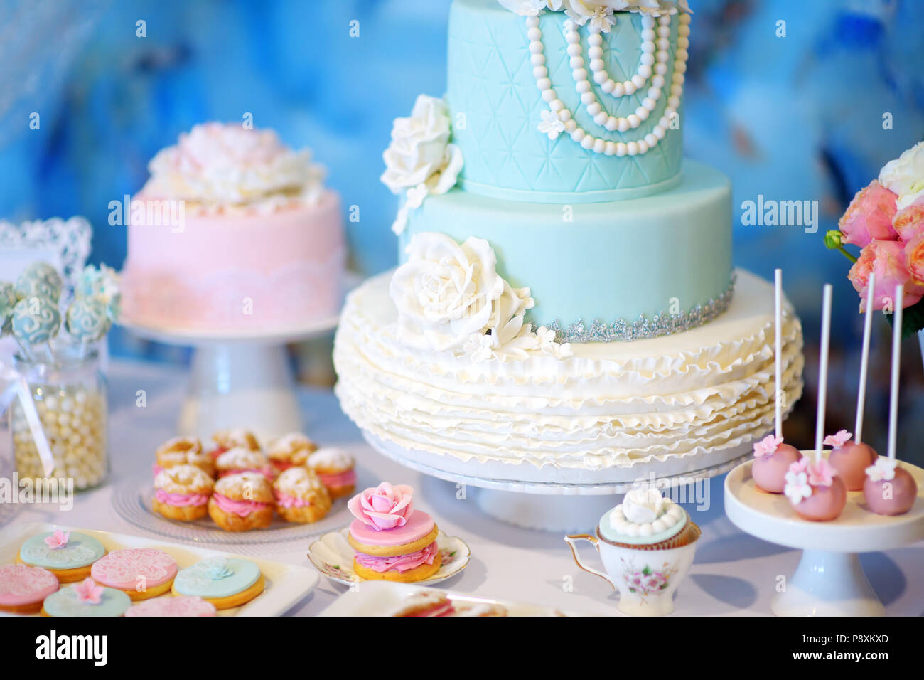 Beautiful Desserts Sweets And Candy Table At Wedding Reception Or