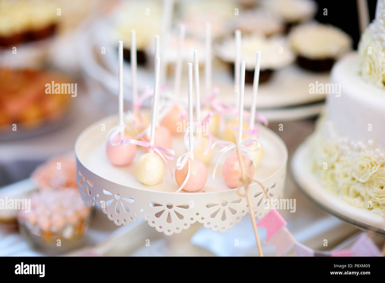 Beautiful Desserts Sweets And Candy Table At Wedding Reception Or
