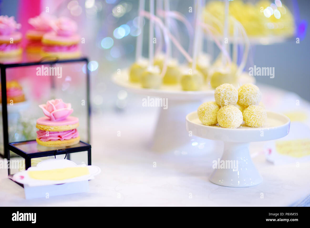 Beautiful Desserts Sweets And Candy Table At Wedding Reception Or