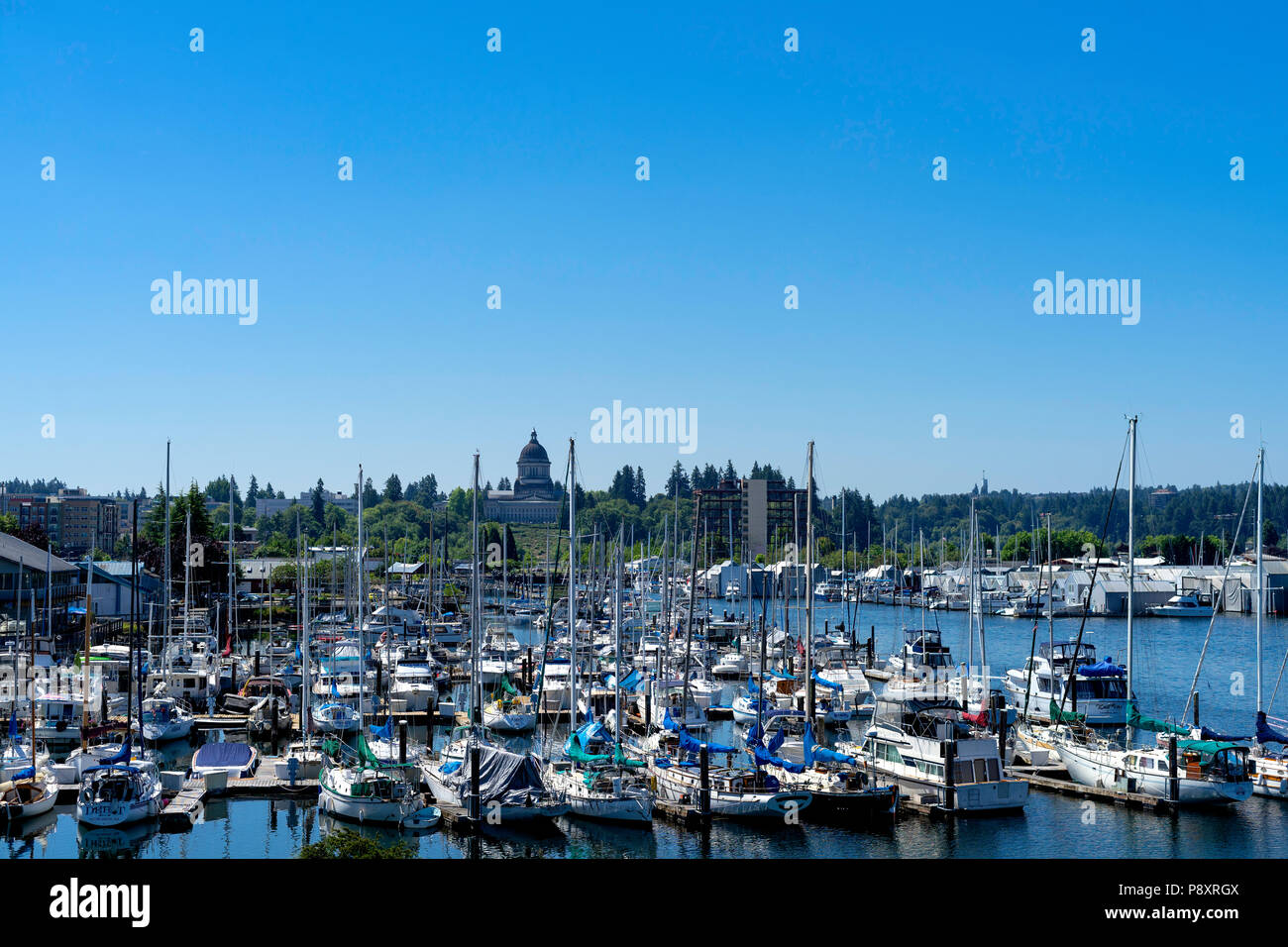 The beautiful waterfront in downtown Olympia, Wa. on a summer morning