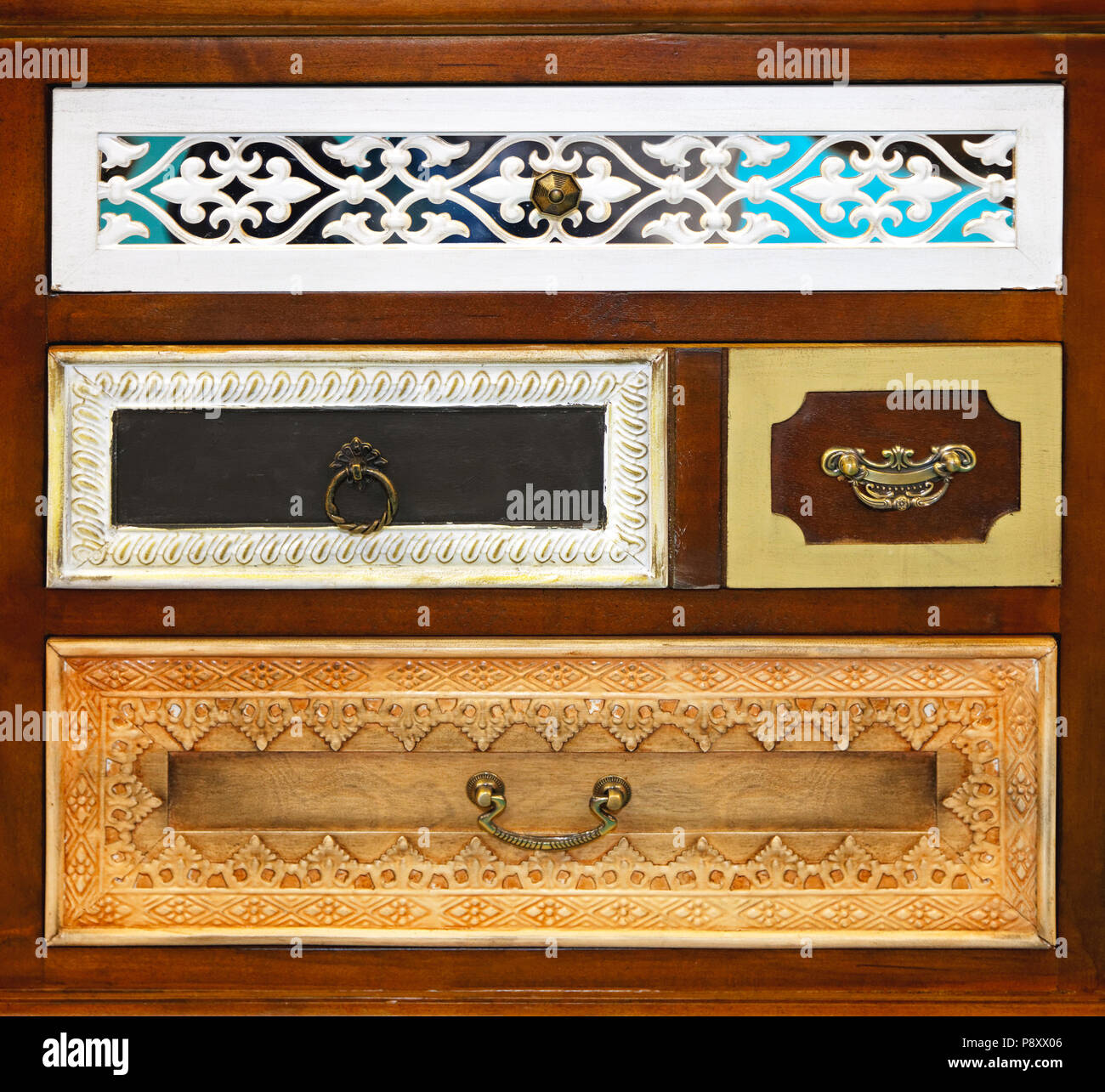 Vintage Style Decorative Drawers In Small Cabinet Stock Photo