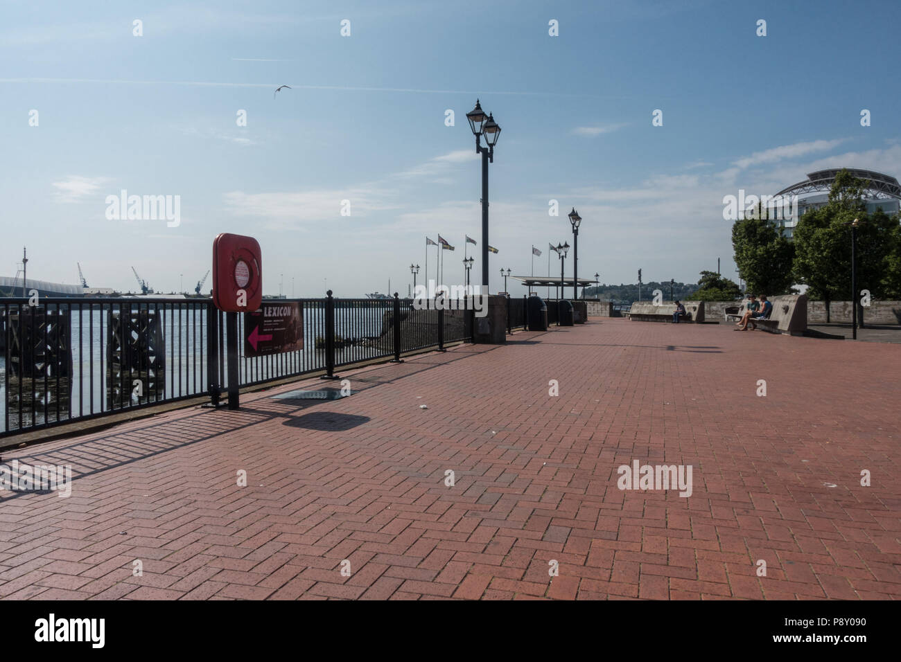 The sun shinning on a hot summers day at Mermaid Quay in Cardiff, Wales UK Stock Photo
