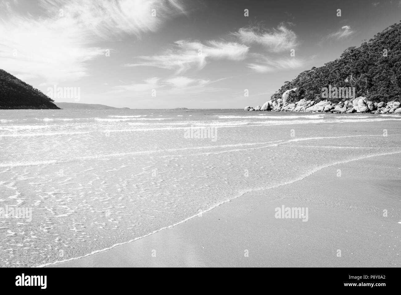 Sealers Cove beach in Wilsons Promontory National Park, Victoria, Australia in black and white Stock Photo
