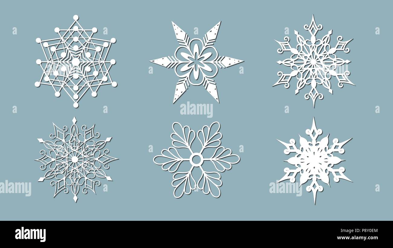 Set of snowflakes. Laser cut pattern for christmas paper cards, design