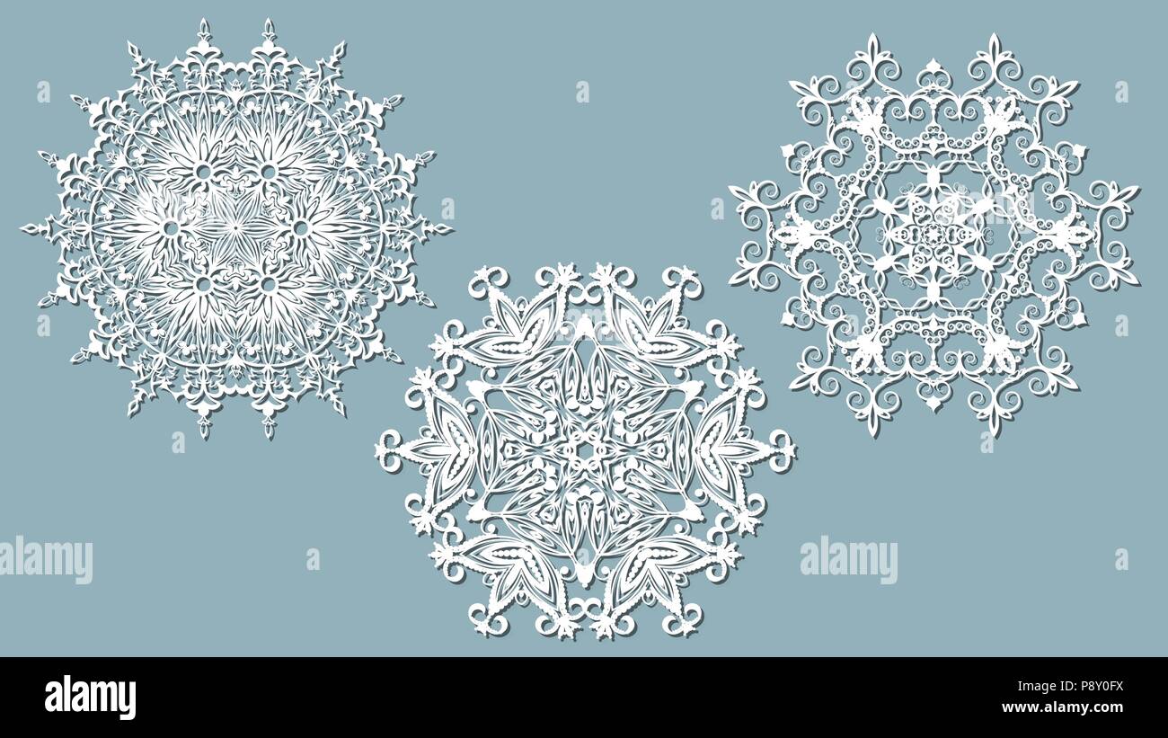 set of snowflakes laser cut pattern for christmas paper cards