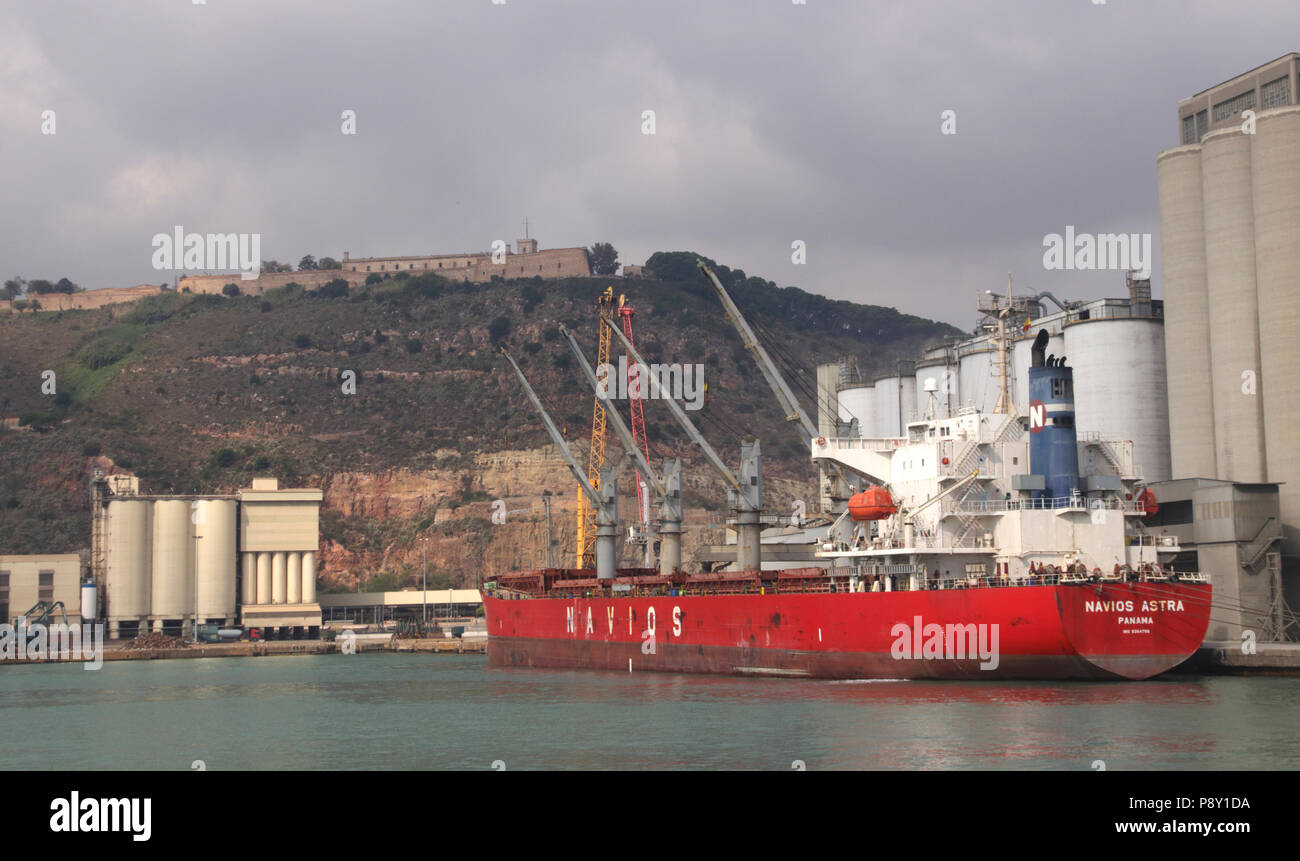 Cargo ship docked at Barcelona Port October 2017 Stock Photo