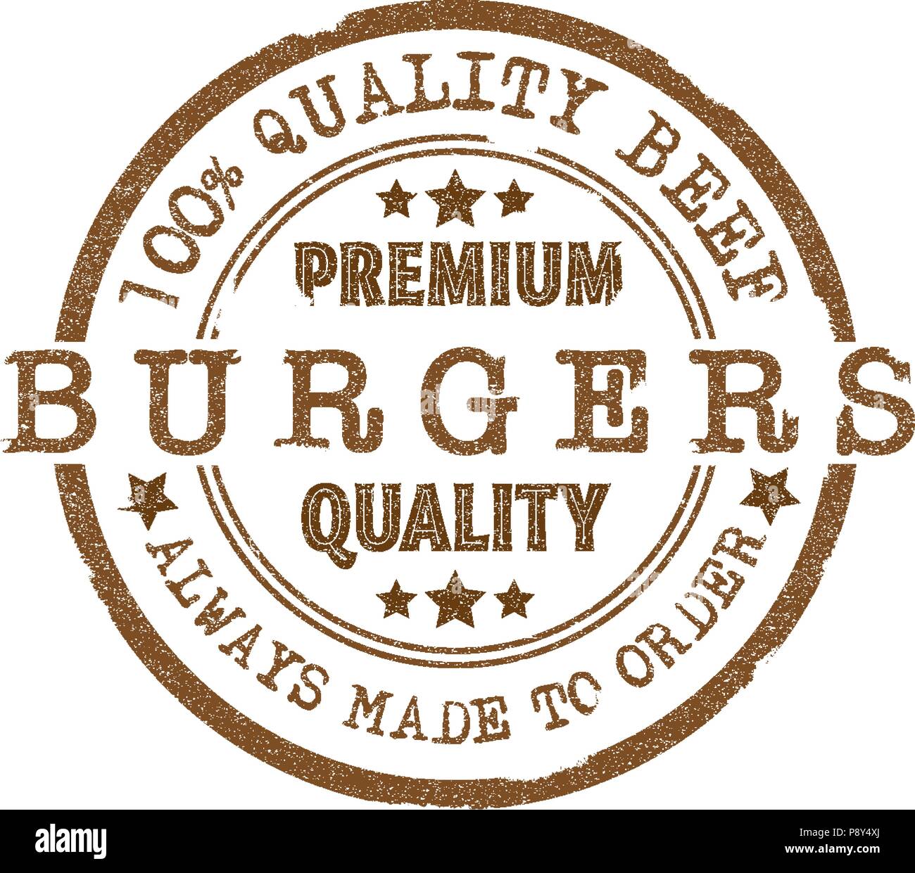 round premium quality burgers rubber stamp Stock Vector