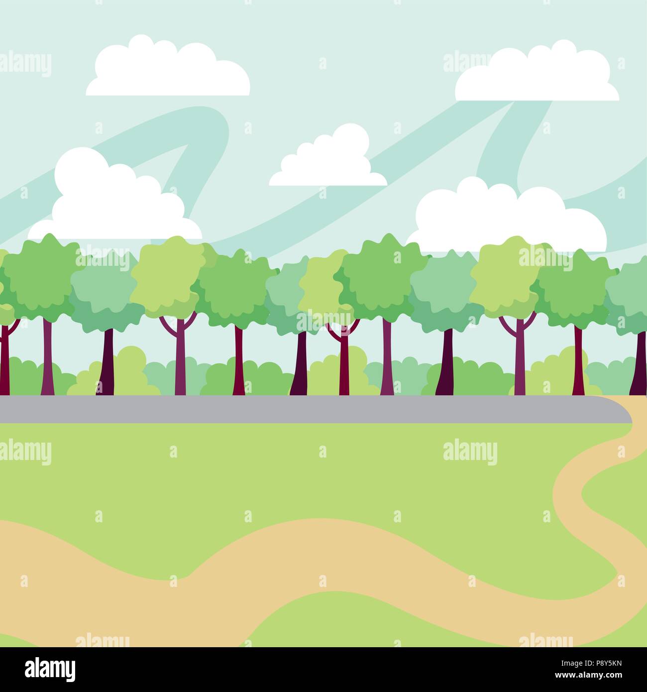 park sunny day clouds many trees vector illustration Stock Vector Image ...