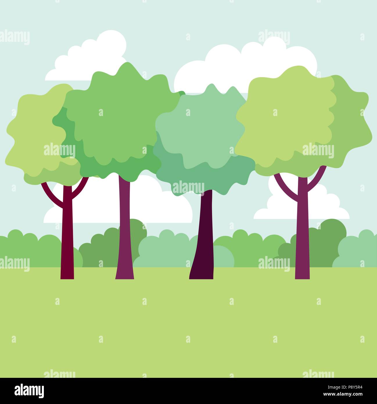 park with sunny day clouds trees vector illustration Stock Vector Image ...