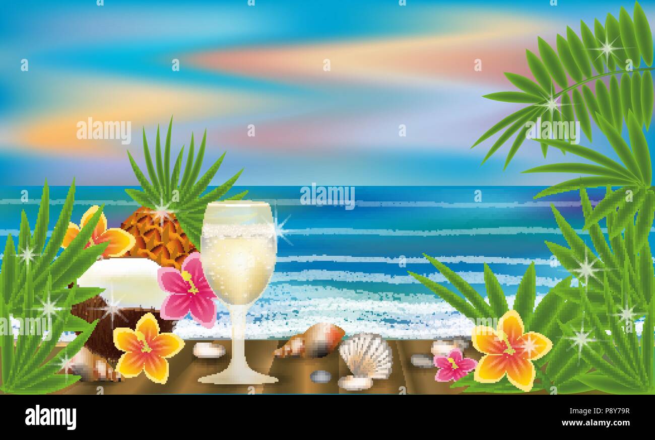 Summer Tropical Wallpaper With Cocktail Vector Illustration Stock Vector Image Art Alamy Summer Tropical Wallpaper With Cocktail Vector Illustration Stock Vector Image Art Alamy