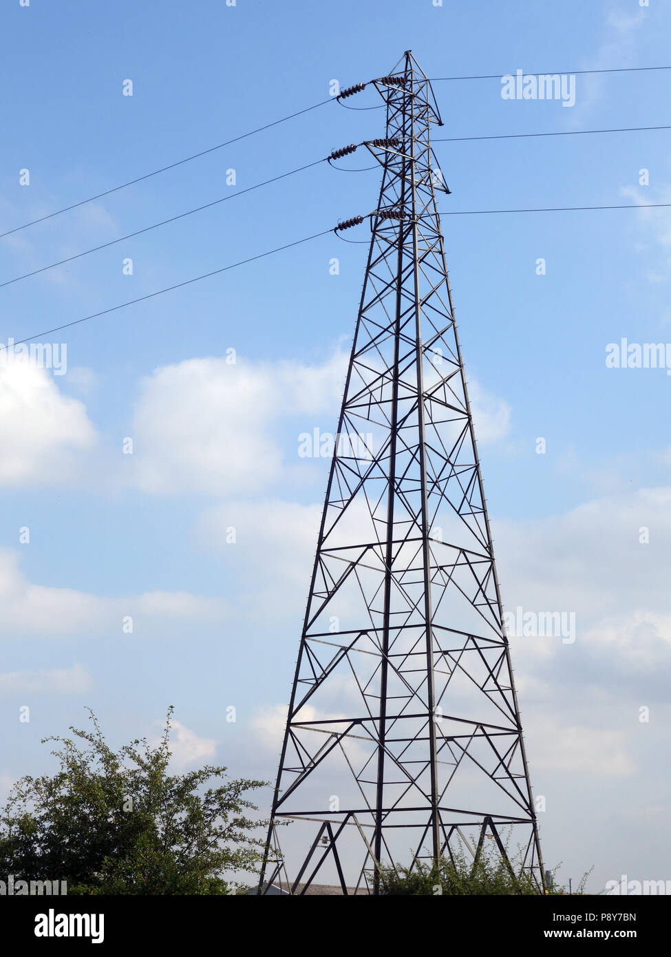Electricity pylon on a summer sunny day in Doncaster, South Yorkshire, England Stock Photo