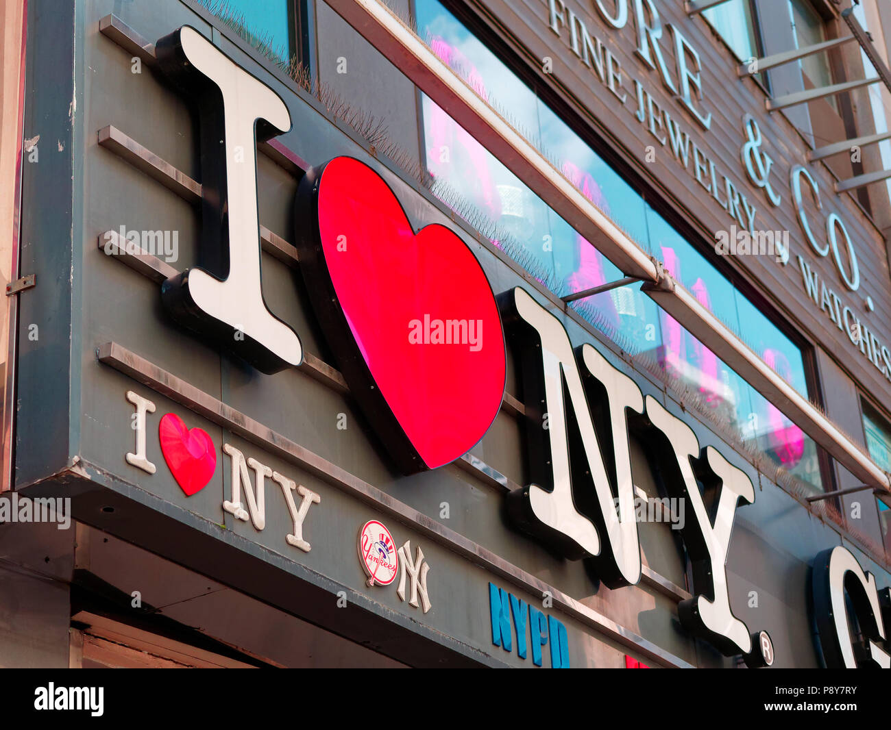 New York City, USA - Apr 2018: I love New York sign merchandise shop sign in Manhattan Stock Photo