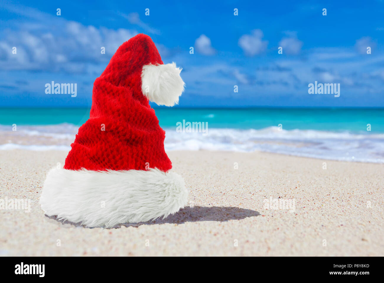 santa hat on beach