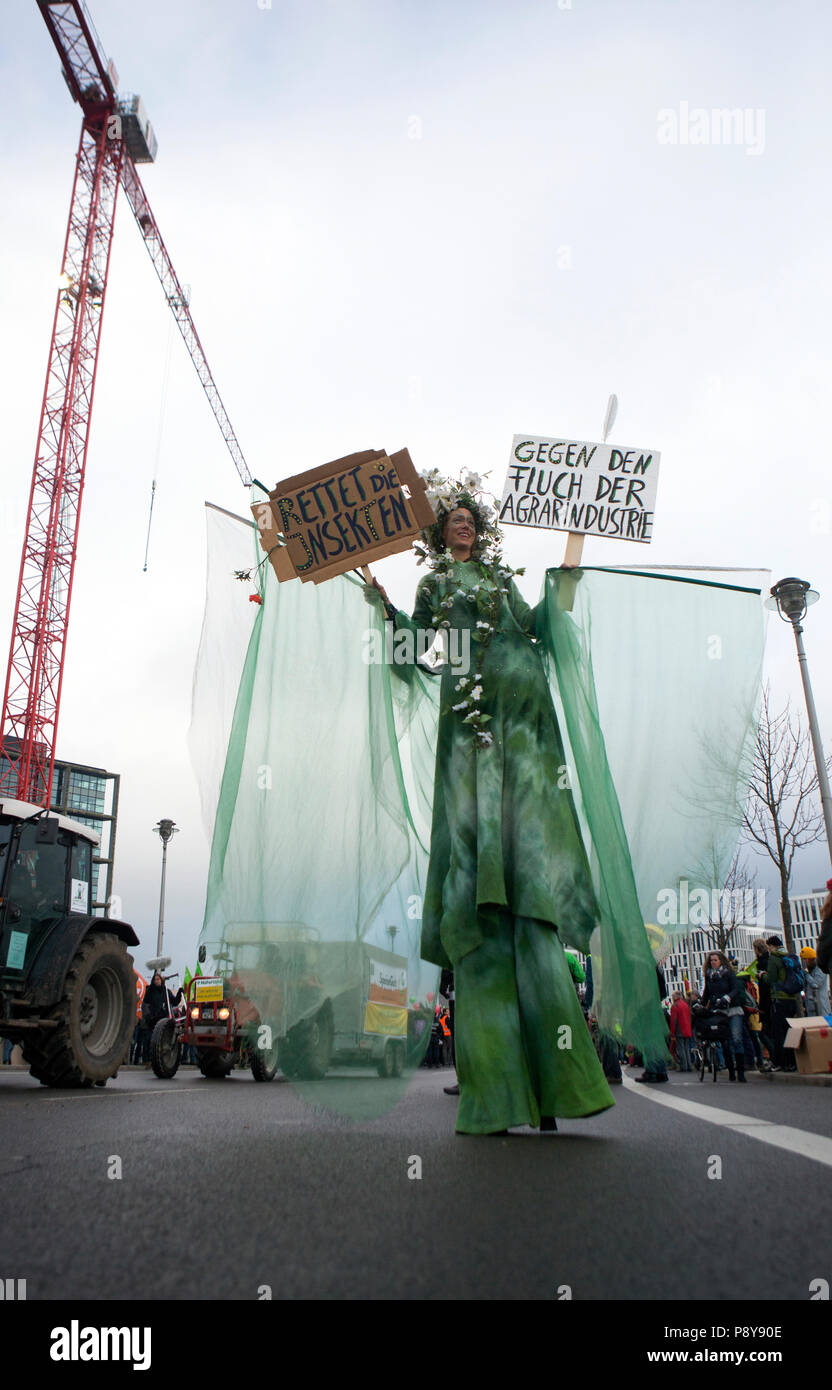 Berlin, Germany, woman on stilts demonstrates at the demo - We are sick of it! Stock Photo