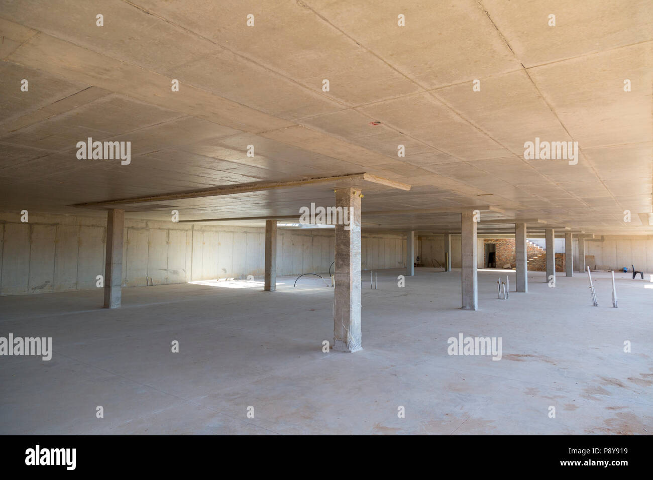 Empty basement area in a building under construction Stock Photo
